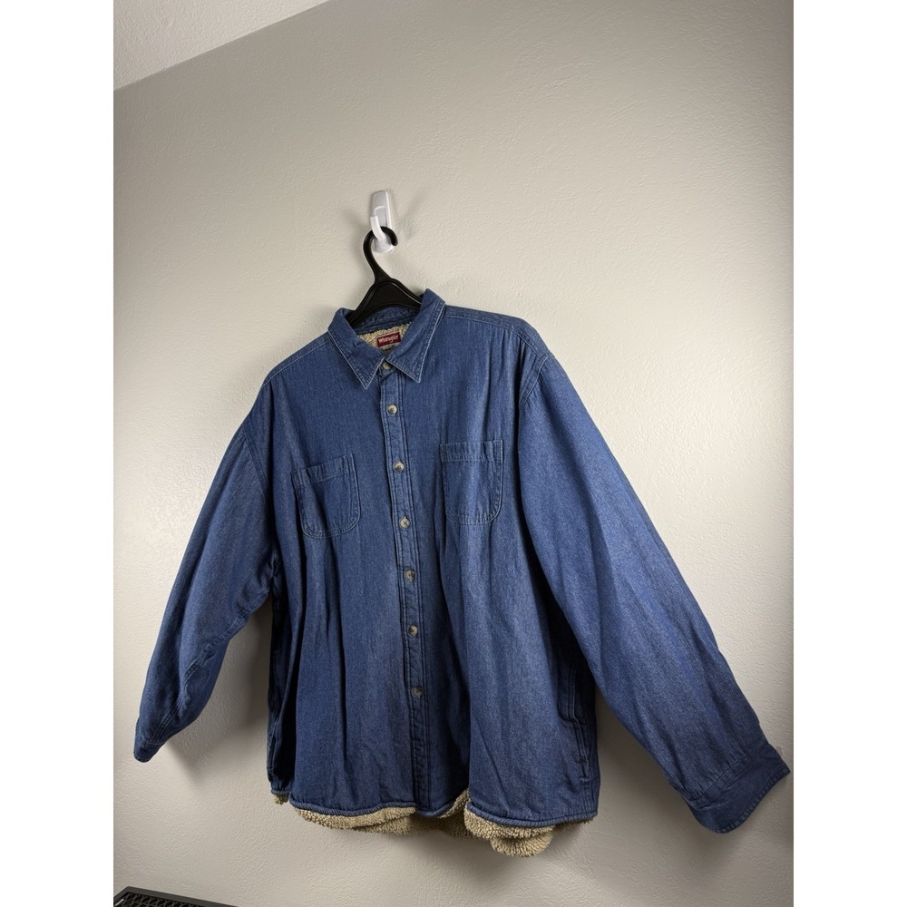 Wrangler Jacket Mens XLarge Blue‎ Sherpa Lined Denim Western Quilted Workwear